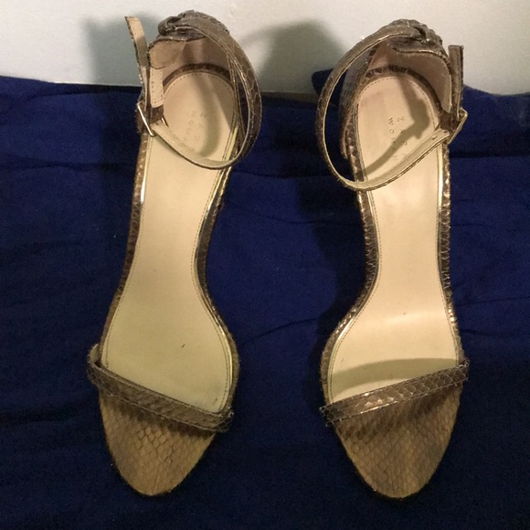 Zara, gold snakeskin, strappy sandals. - Picture 8 of 14
